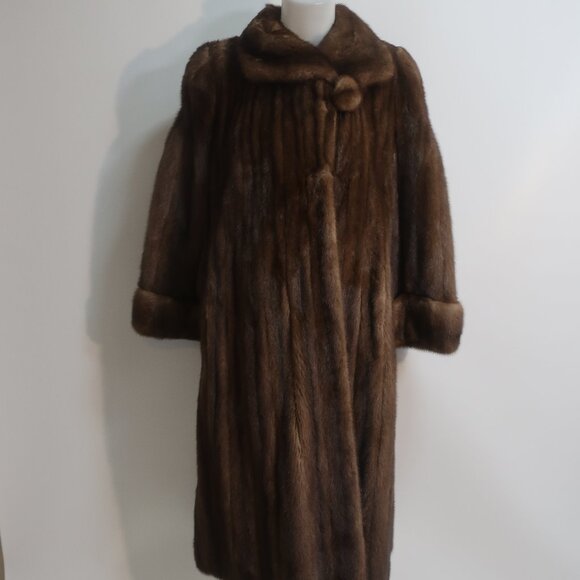 Georgeou Westchester Jackets & Blazers - Womens Georgeou Westchester Dark Brown Mink Round Collar Vintage Long Coat M